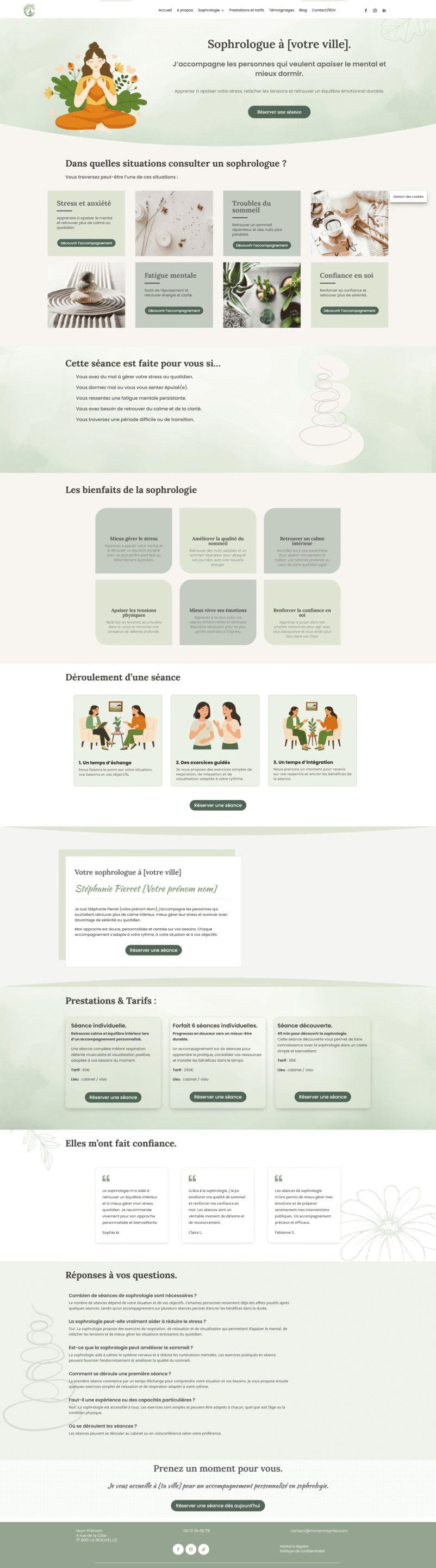 Modèle de site professionnel pour sophrologue